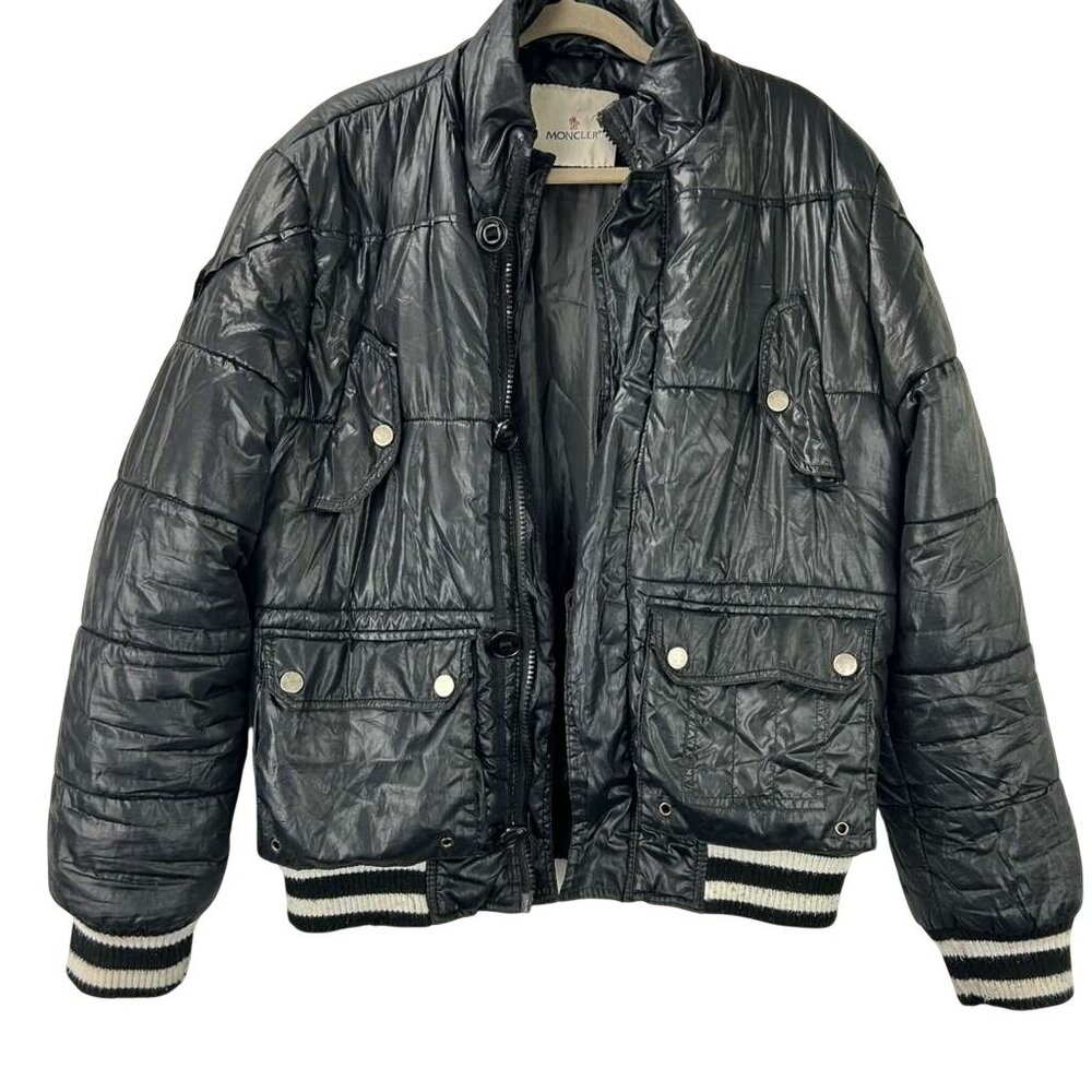 Moncler Men's Medium Full Zip Puffer Jacket Bomber Black Front Pockets